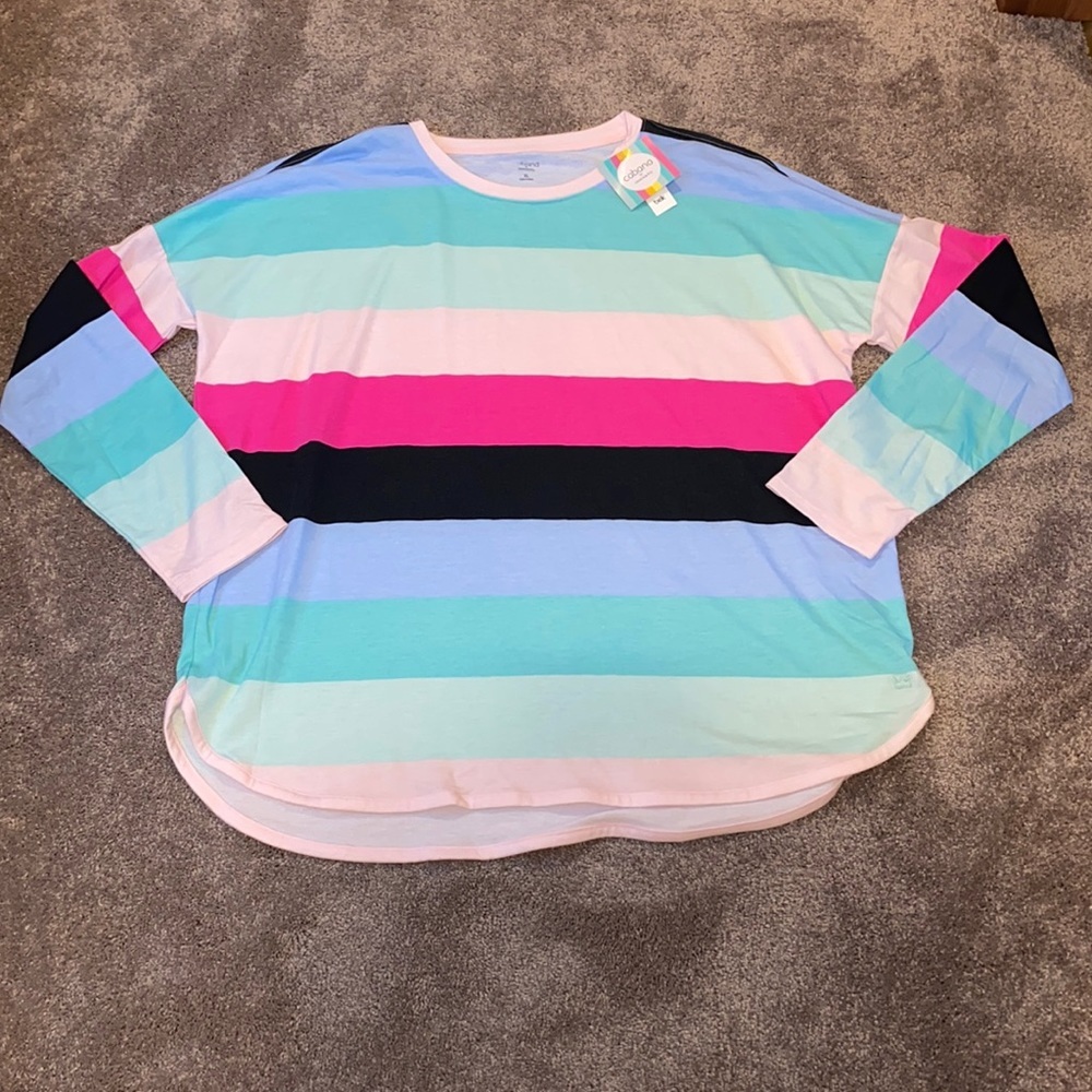 Cabana by Crown & Ivy Multicolor Striped Long Sleeve Top Size XL NWT
